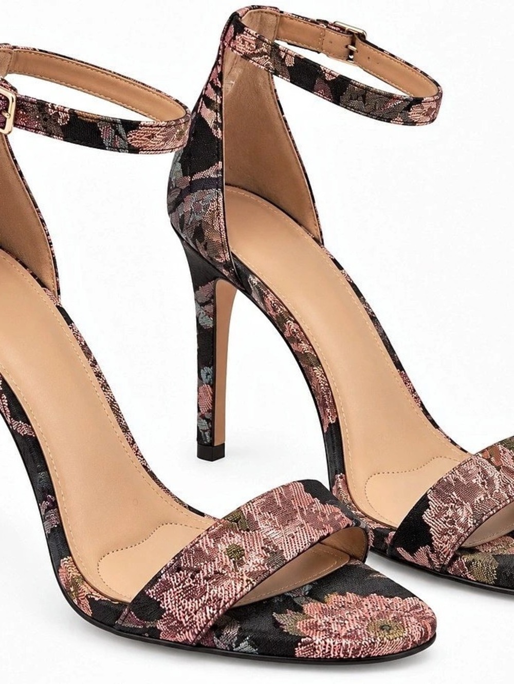 Womens Kelly & Katie Kirstie Floral Ankle Strap High Heels in Black & Pink US 10